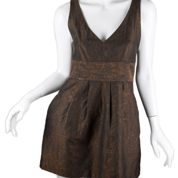 Theory Rakia Copper Metallic Cocktail Fit And Flare Mini Dress Size 4 EUC - Picture 11 of 11
